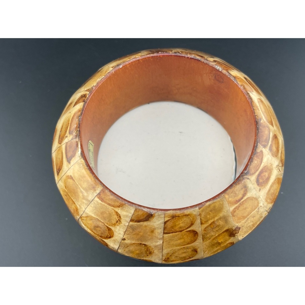 VTG KJL Capiz Shell Mosaic Bangle Bracelet Kenneth Jay Lane Wide Tortoiseshell - Picture 9 of 14